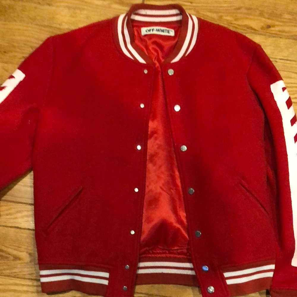 Off-White Red Varsity Jacket authentic